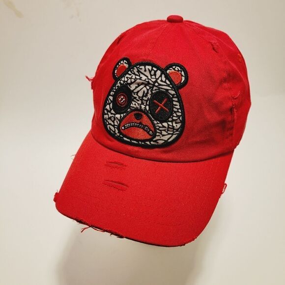 MUKA Air Bear Distressed Dad Hat Red Adjustable   O/S - Picture 1 of 7